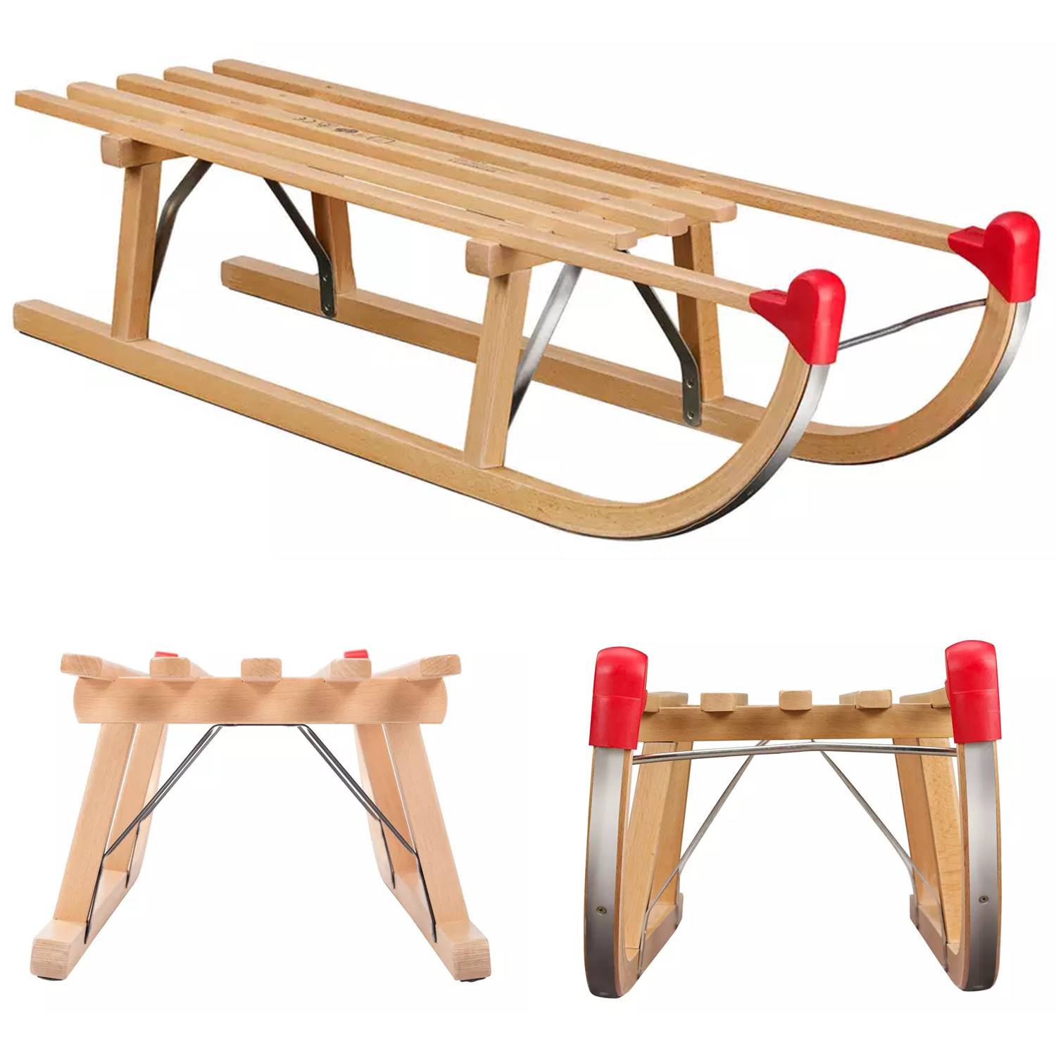 Davos 83cm Traditional Beech Wood Sledge Toboggan Birstall Garden